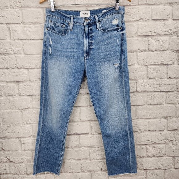 FRAME Denim Le Beau Crop Jeans Size 25 in Walden Rock Wash Raw Hem - Picture 2 of 16